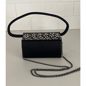 Vintage Black velour & rhinestone clutch purse handbag wedding formal